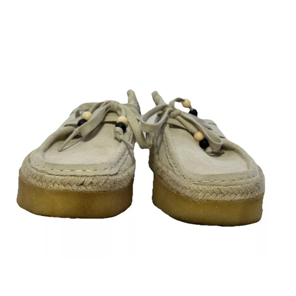 Clarks Wallabees Womens Platform Mule Suede Shoe Size 8 Cream Lace Up Bead Boho - Picture 16 of 16